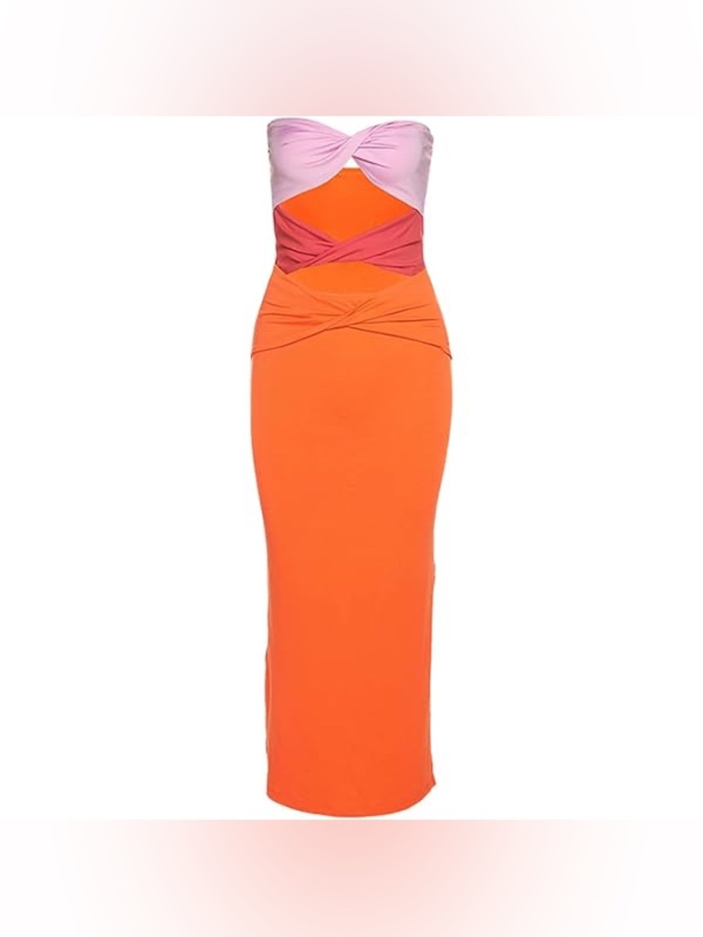 Strapless Colorblock Orange Midi Dress